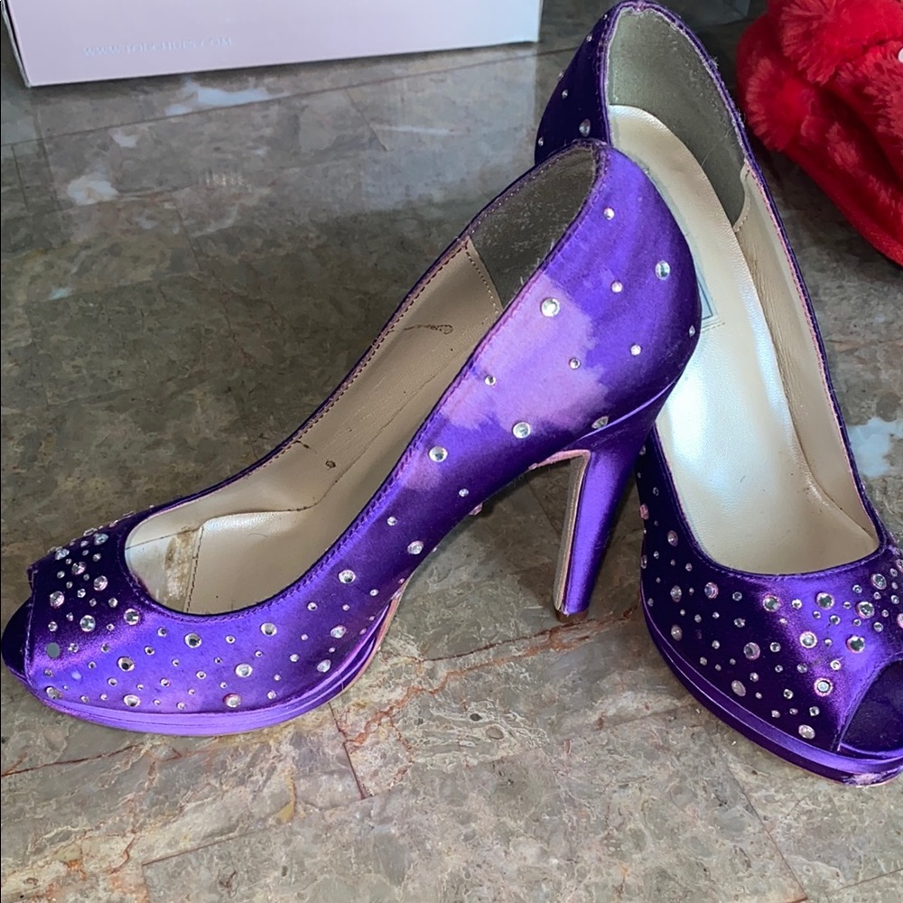 Touch Ups Purple Satin Heels with Rhinestone Accents - Picture 3 of 9